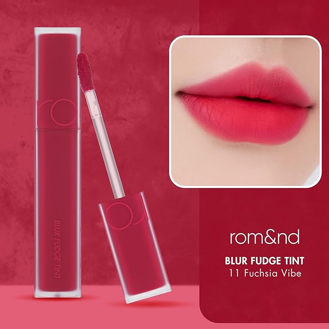 rom&nd BLUR FUDGE TINT #11 Fuchsia Vibe: K-Beauty Velvety Matte Liquid Lip Stain for Effortless Blurring, Long-Lasting Comfort & Vibrant Red-Blue Tone