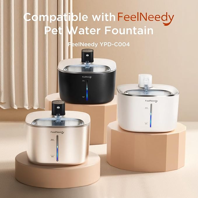 FEELNEEDY 10 Pack Pet Water Fountain Filter Replacement for 135 fl oz/4L Wilreless Cat Water Fountain (for YPD-C004S,YPD-C004P)