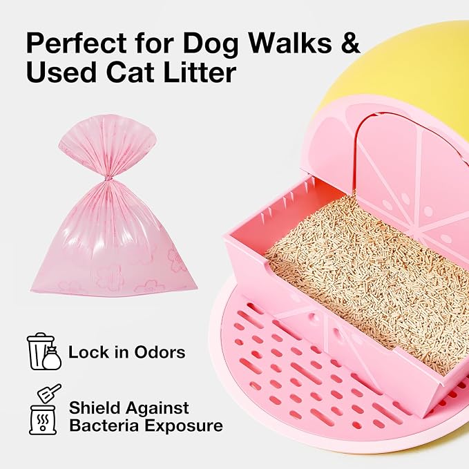 VETRESKA Dog Poop Bag Dispenser with 105 Cherry Blossom Scented Bags | Leak Proof and Extra Thick Pet Waste Bags, 1 Poop Bag Holder and 7 Rolls for Dog Walking and Cats Litter