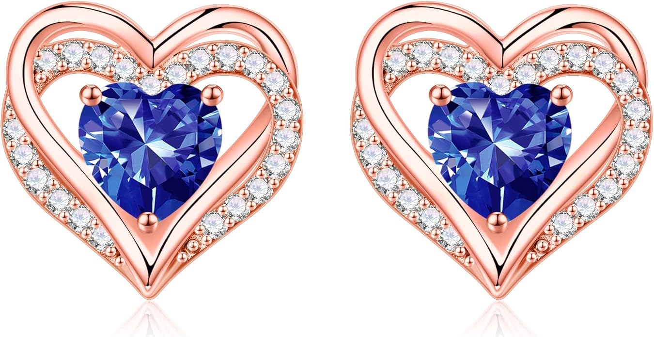 Iefil Christmas Earrings for Women, 925 Sterling Silver Birthstone Stud Earrings Birthday Gifts for Women