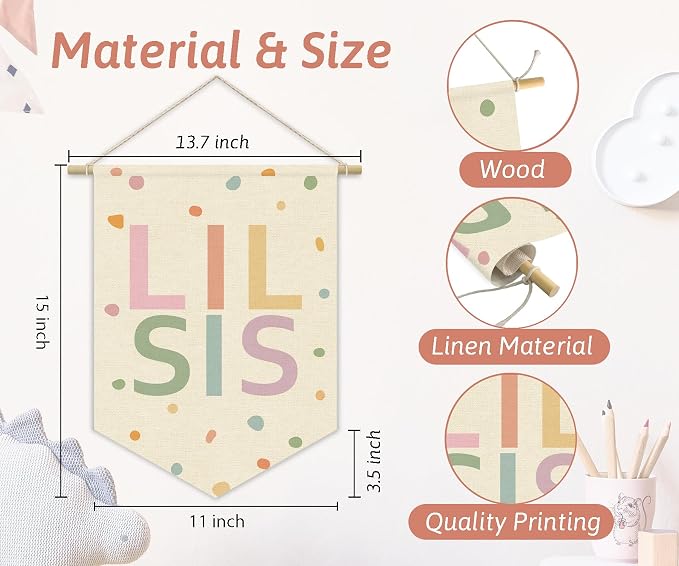 Little Sisters Canvas Banner Pink Girl Nursery Decor ,Sisters Bedroom Playroom Wall Art Decorations,Boho Twin Room Sign,Lil Sis Big Sis,Two Baby Kids Room Sibling Wall Hanging Pennant Flag Banner