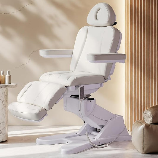 TATARTIST Electric Facial Bed Electric Spa Chair Professional Beauty Spa Beds Salon Chair Portable Massage Table White Facial Chairs for Esthetician with 4 Motors