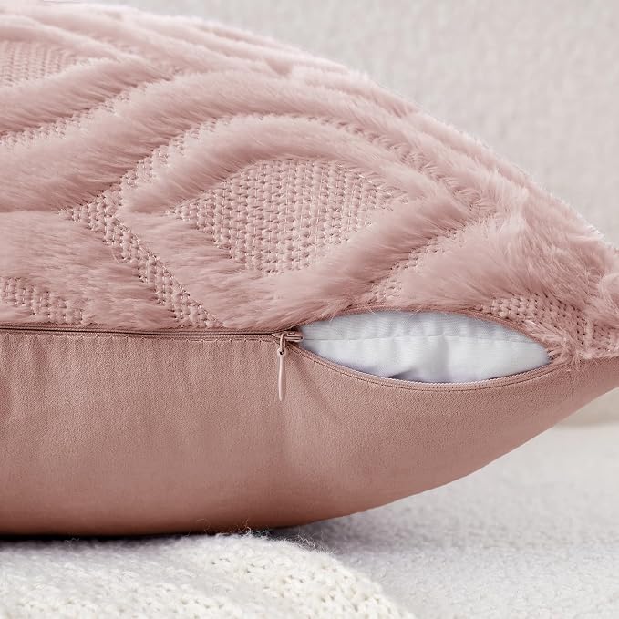 MIULEE Blush Pink Soft Plush Faux Wool Throw Pillow Covers 20x20 | Set of 2, Farmhouse Boho Home Decor, Decorative Cushion Covers for Sofa, Living Room, Bed