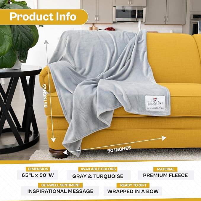 Get Well Blanket - Healing Blanket - Inspirational Blankets for Women/Men - Get Well Soon Gifts - Warm Hugs - Soft Fleece Throw Blanket - Strength - Healing Thoughts (Gray Fleece 50x65)