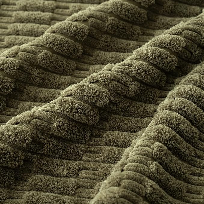 MIULEE Pack of 4 Corduroy Decorative Throw Pillow Covers 18x18 Olive Green | Neutral Rustic Farmhouse Boho Soft Striped Pillow Covers,Home Decor for Sofa,Living Room,Couch,Bed