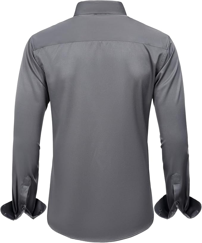 J.VER Men's Dress Shirts Solid Long Sleeve Stretch Wrinkle-Free Formal Shirt Business Casual Button Down Shirts