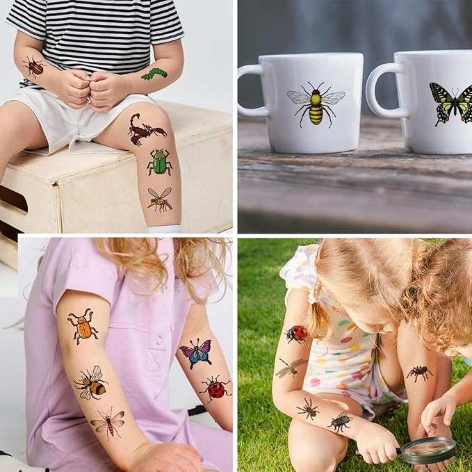 148 Individually Sheets Bug Temporary Tattoos for Kids - Insect Tattoos for Kids Birthday Party Supplies Goodie Bag Fillers