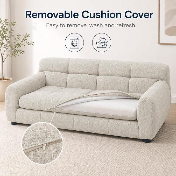 38"x22" DOD Sofa for Small & Medium Dogs | Removable Cushion Cover | Stable Low-Leg Frame | Breathable Linen Fabric | Armrest & Backrest | Easy to Clean | Beige