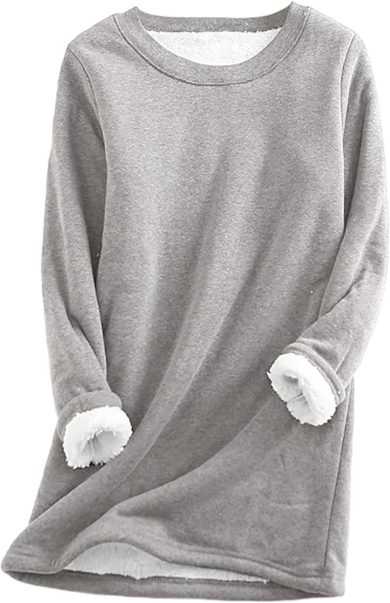 Yeokou Women Warm Sherpa Lined Fleece Crewneck Sport Sweatshirt Pullover Loungewear