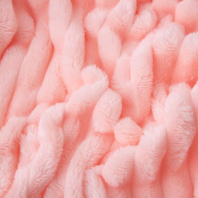 Light Pink Fleece Throw Blanket 50”×60” for Couch Sofa Livingroom | Super Soft Cozy Plush Microfiber Flannel Bed Blanket Striped Design Lightweight Home Decor Gifts for Adults Mom Women