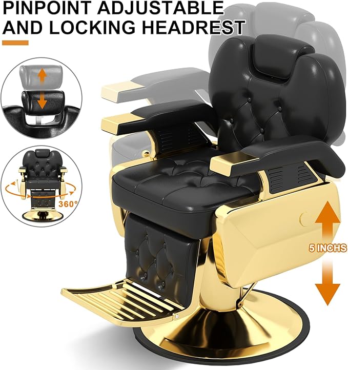 Artist hand Barber Chair Vintage Salon Chair All Purpose Hydraulic Barber Chair Heavy Duty Hairdresser Chair Spa Equipment–Adjustable Headrest & Footrest, Heavy-Duty Hydraulic Pump(Gold/Black)