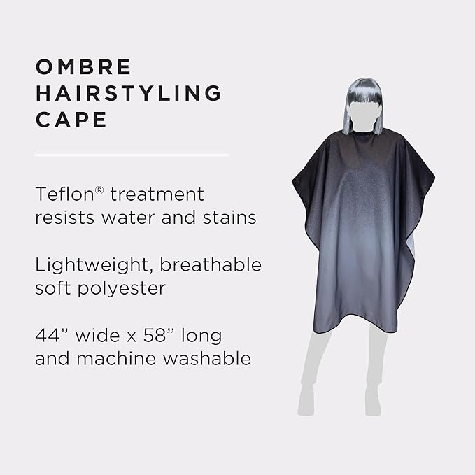 Fromm Professional Client Hair Styling and Hair Cutting Cape, Water and Stain Repellent Teflon Coating for Shampoo Bowl and Wet/Dry Cutting, 44" x 58", Black/Grey Ombre