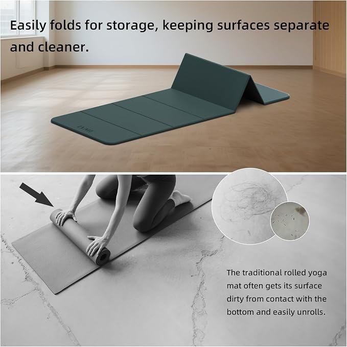 Foldable Yoga Mat 0.32 inches Thick(8mm), SGS Certified POE Material | Non Slip, 71 x 24 inches, Foldable for Travel, Pilates, Camping, Environmental Sports Mat, Odorless