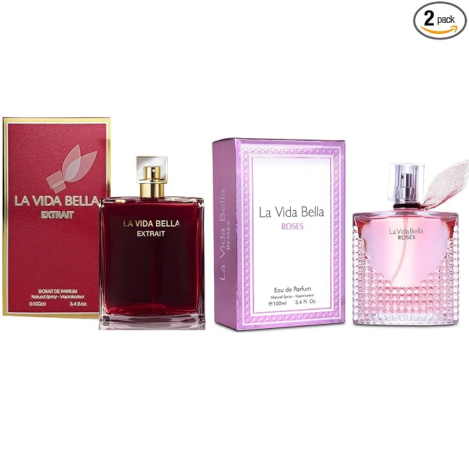 A CENTER La Vida Bella Extrail&La Vida Bella Rose Perfume Set for Women - Floral Fragrance Gift Set with Coconut,Vanilla,Patchouli,Floral & Sweet | 3.4 Fl Oz Each Women Perfume Set