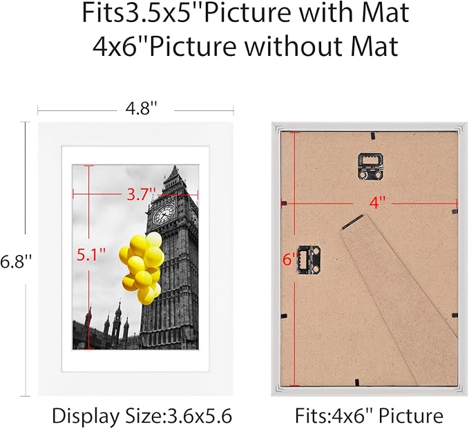 4x6 Picture Frame Set of 9, Display Pictures 3.5x5 with Mat or 4x6 without Mat, Multi Collage Gallery Square Photo Frames for Wall or Tabletop, White