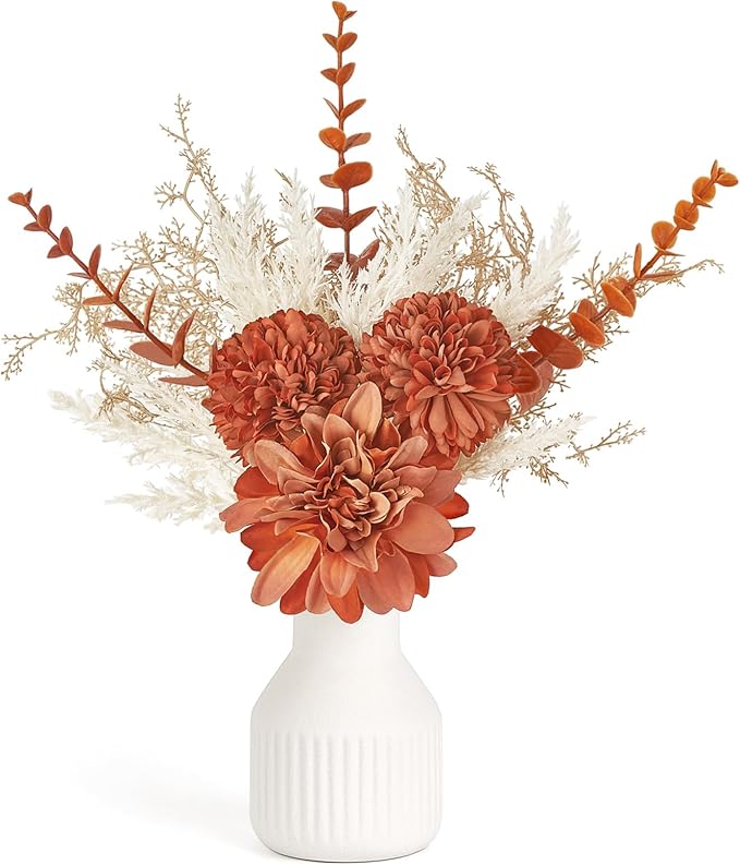 Mkono Fake Flowers in Ceramic Vase, 12.5" Coffee Table Centerpieces | Table Decor with vase, Small Silk Faux Artificial Flower Arrangements, Fits Bathroom Dining Room Kitchen Home Indoor Decor