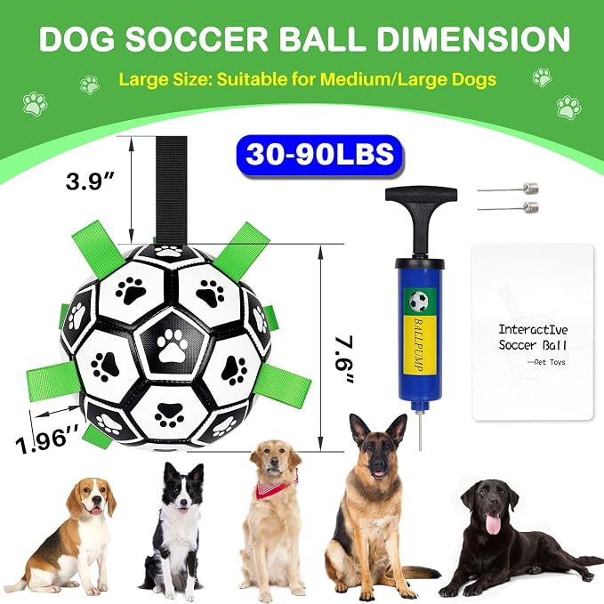 Dog Soccer Ball with Straps, Interactive Tug of War Dog Toy for Small Medium Dogs, Puppy Outdoor Yard Water Toy, Birthday Gift Boredom Buster Jolly Ball for Pets(8 Inch)