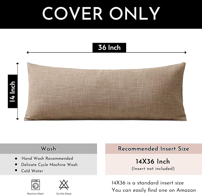 OTOSTAR Linen Throw Pillow Cover Set of 1 Decorative Long Lumbar Pillowcase Rectangle Cushion Cover 14x36 Inch for Home Decor Sofa Bedroom Car 35 x 90CM Light Coffee