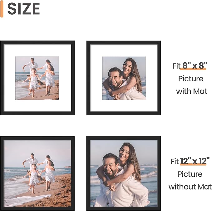 upsimples 12x12 Picture Frame, Photo Collage Wall Decor Set of 10, Black | Fit 8x8 and 12 x 12 Square Photos, Wall or Tabletop Display, For Gallery Hallway Living Room, For Christmas