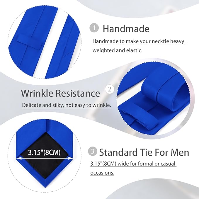 Black Tie Set in Gift Box Mens Solid Color 3.15" (8CM) Black Necktie and Pocket Square Set