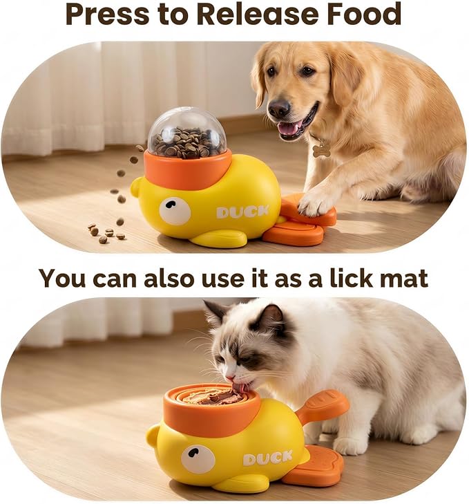 Duck Treat Dispenser Toy,Slow Puzzle Feeder for Cats&Small Dogs | 3 Adjustable Openings Fit Treats & Kibble; Cat Puzzle Feeder Boosts IQ & Stimulation; Interactive Treat Toy Reduces Boredom