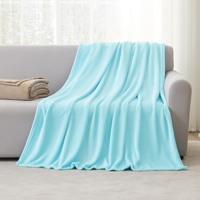 Hansleep Full Robin Egg Blue Fleece Blanket, Soft Flannel Bed Blanket | Fuzzy Cozy Blanket 84x90 Inches, Multi-use for Bed, Sofa, Couch, Travel, Camping, All Season Warm Lightweight Cover