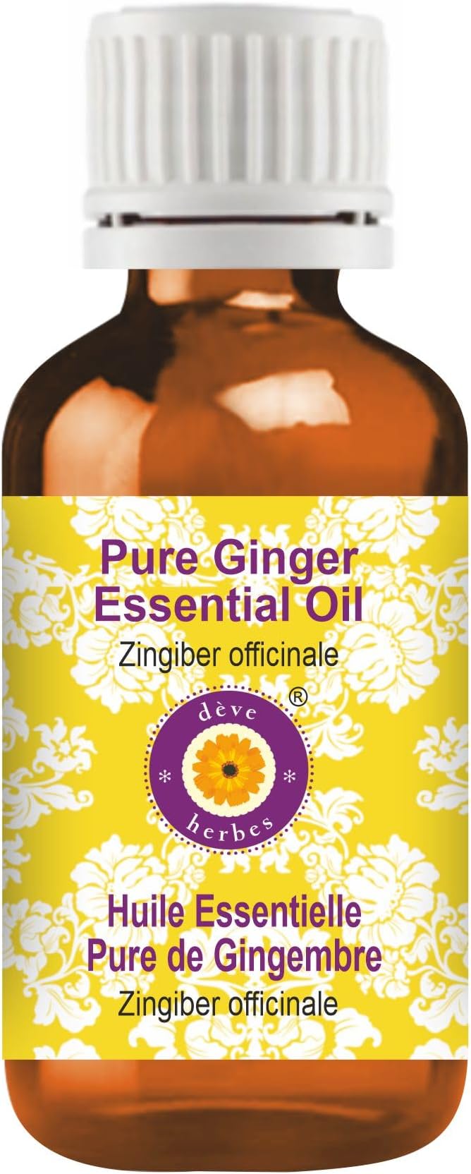 Deve Herbes Pure Ginger Essential Oil (Zingiber officinale) Steam Distilled 10ml (0.33 oz)