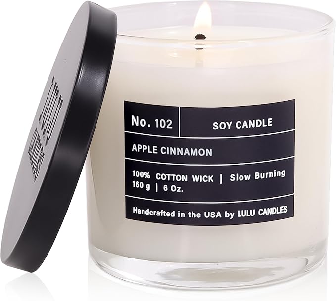 Lulu Candles | Apple Cinnamon | Luxury Scented Soy Jar Candle | Hand Poured in The USA | Highly Scented & Long Lasting- 6 Oz.