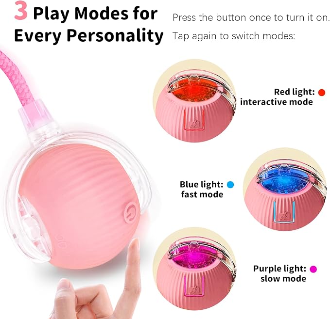 Cat Toys for Indoor Cats Smart Automatic Bal Moving Chase Dogs Toy, Pink | Ball Rolling for Bored Kitten Pet, Upgraded Speedy Moving Chase Dogs Toy