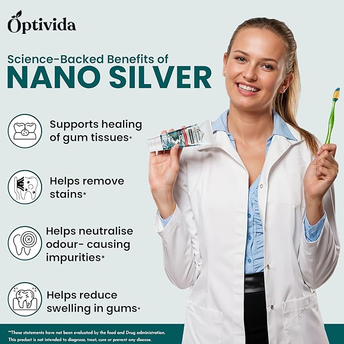 Optivida (2 Pack) Fluoride Free Colloidal Silver Infused Xylitol Toothpaste for Adults & Kids. Anti-Cavity*, Anti-Plaque* Coral Toothpaste with Spearmint Oil for Gum Health & Teeth whitening - 4oz