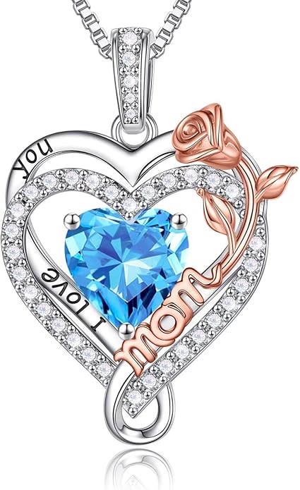 Iefil Valentines Day Gifts for Mom - 925 Sterling Silver Heart Necklace for Women, Birthstone Jewelry, Birthday Gifts for Bonus/Step/New Mom/Mother in Law