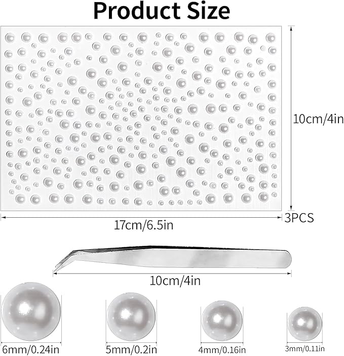 3/4/5/6MM Face Gems Pearls for Makeup Rhinestone Stickers for Crafts White Stick on Body Clear Crystal Tweezers Decals White Hair Nails Craft DIY Gems for Nails Makeup Decor 975PCS