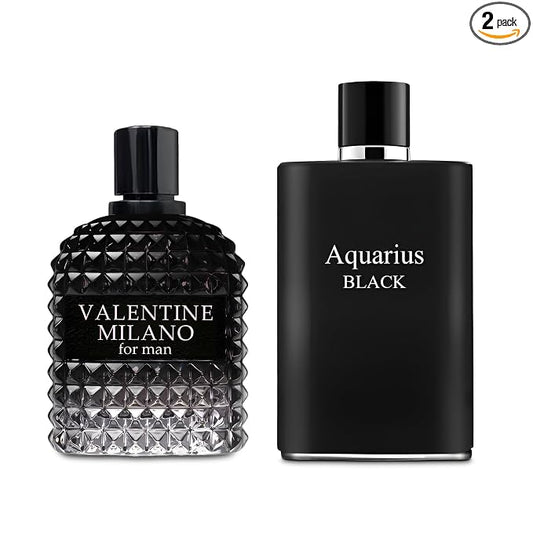AFLUXE 2PCS Valentine Milano/Aquari Black Eau De Toilette for Men-Fresh,Romantic Scent Perfume for Men 3.4 Fl Oz Each Mens Cologne For All Skin Daily Used