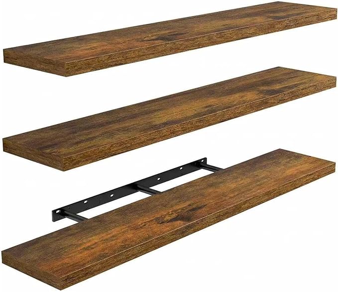 AMADA HOMEFURNISHING 47.2" L Floating Shelves, Wall Shelves Set of 3 for Bathroom/Living Room/Bedroom/Kitchen, Floating Shelves for Wall Decor with Invisible Brackets - AMFS55V