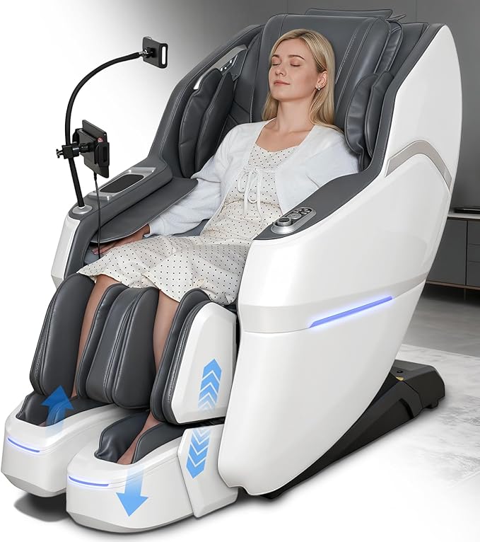 4D Massage Chair Full Body, Unique 2026 Space Walk & Ankle Stretch, Zero Gravity SL-Track Shiatsu Massage Chair Recliner with Electric Calfrest Extension & Foot Rollers, AI Voice, S002 White