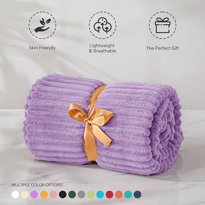 BEDELITE Ribbed Jacquard Lavender Fleece Twin Blanket for Bed, 60x80 Inch | Soft Warm Decorative Fluffy Blanket, Cozy Plush Lightweight Fuzzy Throw Blanket for Couch Sofa Room Decor, Gift for Women