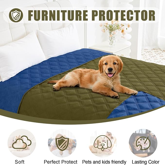 Smiry Waterproof Dog Bed Cover, Reversible Pet Blanket for Sofa Couch | Soft Washable Dog Blanket, Leakproof Couch Cover for Dogs Cats & Furniture Protection, 30x70, Green/Navy