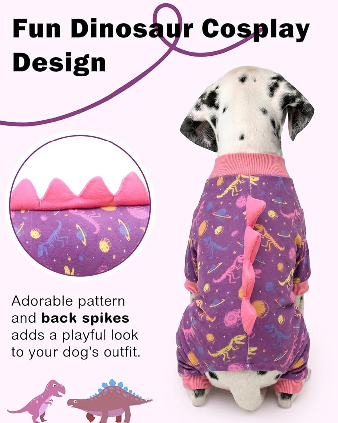 CuteBone Dinosaur Costume Dog Pajamas, Stretchy Spandex Crystal Velvet Sleepwear Coat for Small Dogs, Soft & Warm Pet Outfit Clothes for Cold Weather, Cozy Pullover Design COSP26L