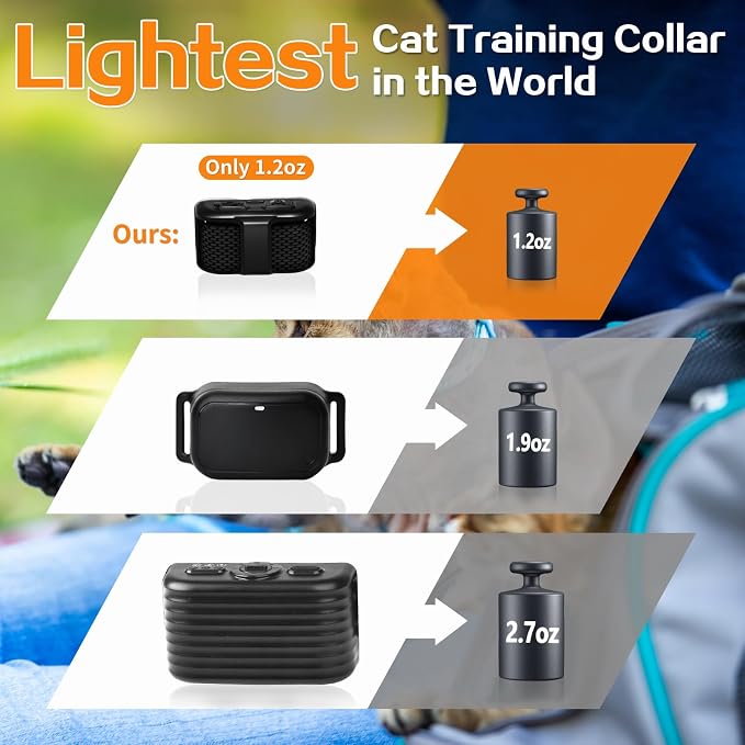 Smallest Cat Shock Collar, Ultra-Light Cat Training Collar with Remote for Cats 5–15lbs & Small Dogs, Waterproof, Rechargeable, 1300ft Range (Black)