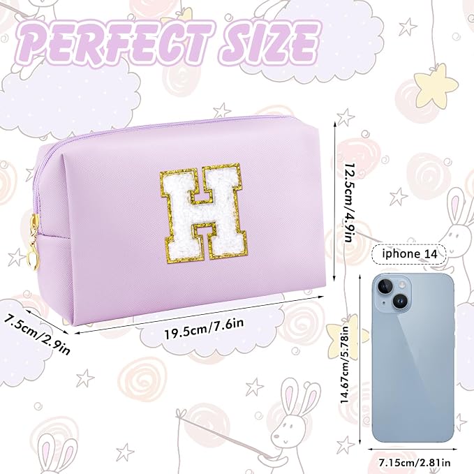 URSKYTOUS Gifts for Girls Initial Makeup Bag Personalized Cosmetic Bag with Zipper Cute Travel Toiletry Bag Waterproof PU Preppy Makeup Pouch Birthday Gift for Teen Girls Women(Purple H)