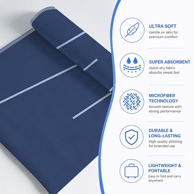 Yoga Mat Towel, Hot Yoga Non Slip with 4 Corner Pockets, 74 x 26 in | Soft Absorbent Microfiber With Four Corner Pockets, Fits Over Yoga Mats For Hot Yoga, Pilates, Gym, And Travel