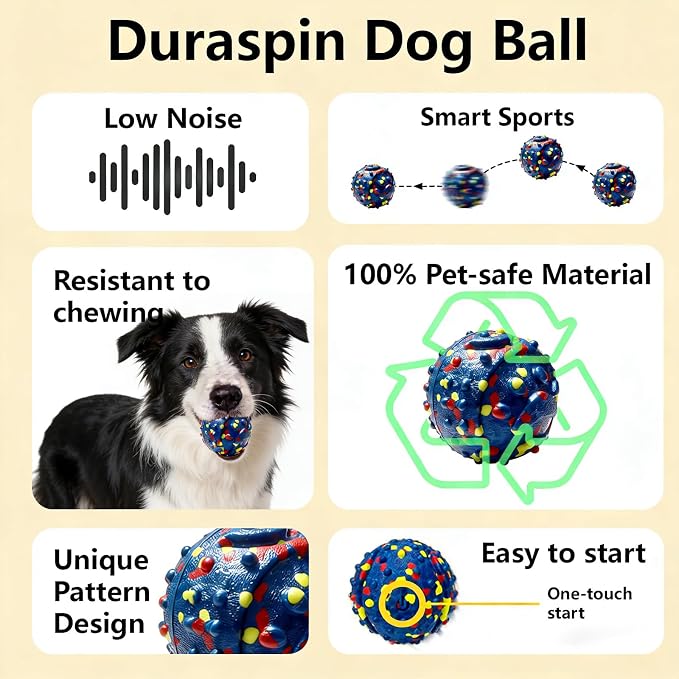 Interactive Dog Toys, Smart E-TPU Dog Ball Durable for Aggressive Chewers | Automatic Moving, Bouncing & Vibrating Ball with Duraspin Design, Keeps Dogs Busy & Entertained, Suitable for All Dogs