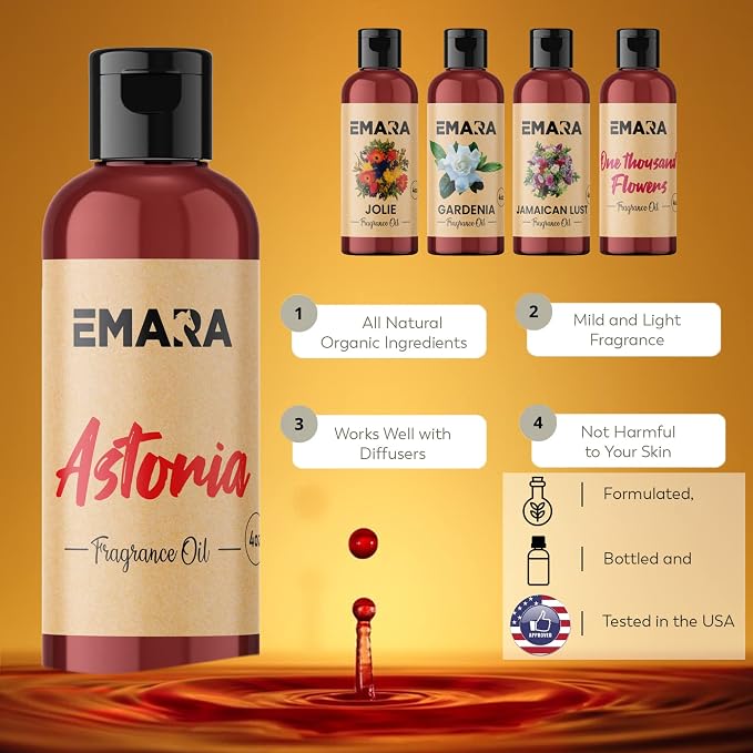 EMARA All Natural Floral Jamaican Lust Essential Oil for Diffusers, Skin Care, Aromatherapy Fragrance Oil, Organic Therapeutic Grade 4 fl oz