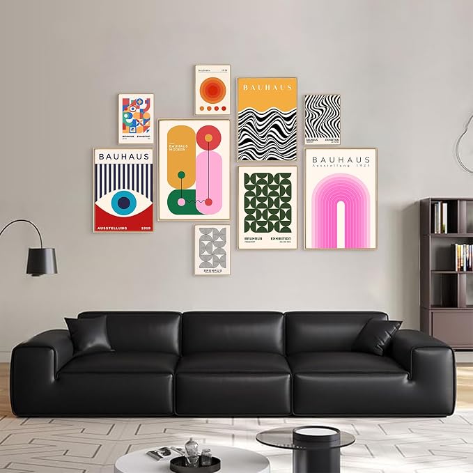 KBKBART 9PCS Eclectic Wall Art Decor, Modern Maximalist Wall Prints for Bedroom, Bauhaus Posters for Room Aesthetic, Retro Abstract Wall Collage Kit for Living Room, Funky Dorm Gallery Home Decor