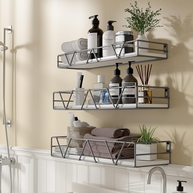 Floating Shelves Set of 3, Wood Wall Shelf, Farmhouse Shelf for Bedroom | Wall Mounted Floating Shelf for Living Room, Bedroom, Bathroom, Kitchen, Office