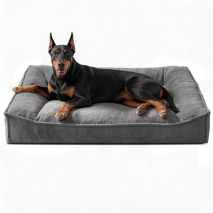 FURTIME XXL Orthopedic Dog Beds Large Sized Dog, Extra Thick Dog Couch 48" | Supportive Pet Sofa, Ergonomic Slant Dog Beds with Removable Washable Cover, Ultra Soft Surface & Non-Slip Bottom, Light Grey