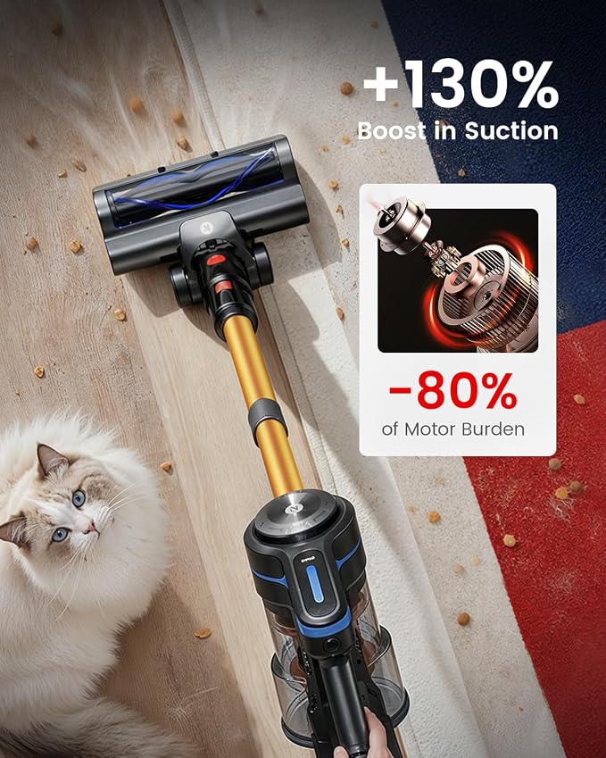 NADALY Cordless Vacuum Cleaner, 580W 50KPa Self-Standing Stick Vacuum with 65-Min Runtime, Anti-Tangle Brush, 1.8L Large Dust Cup, Lightweight Vacuum Cleaners for Home Hardwood Floor Carpet Pet Hair