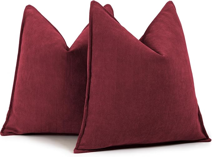 Burgundy Pillow Covers 26x26 Set of 2 Chenille Throw Pillow Covers with Elegant Design Soft and Luxurious Decorative Throw Pillows for Couch, Bed, and Home Decor