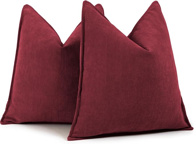 Burgundy Pillow Covers 20x20 Set of 2 Chenille Throw Pillow Covers with Elegant Design Soft and Luxurious Decorative Throw Pillows for Couch, Bed, and Home Decor