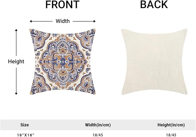 Navy Blue Boho Pillow Covers 18x18 Inch Set of 2,Burnt Orange Carpet Pattern Throw Pillows Case,Ethnic Design Retro Outdoor Decorative Square Linen Farmhouse Decor Cushion Covers for Sofa Couch